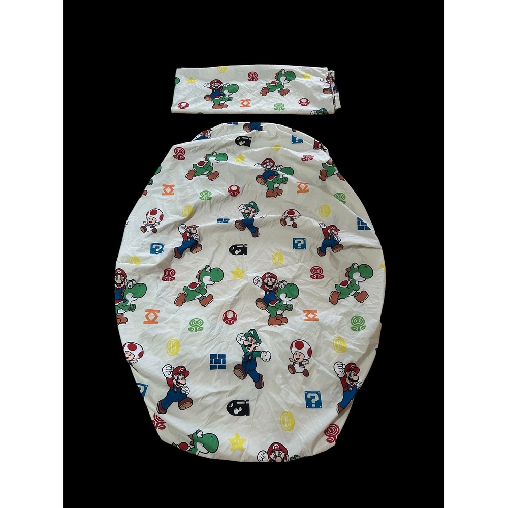 Nintendo Super Mario Twin Fitted And Flat Sheet Luigi Yoshi Toad Bedding White